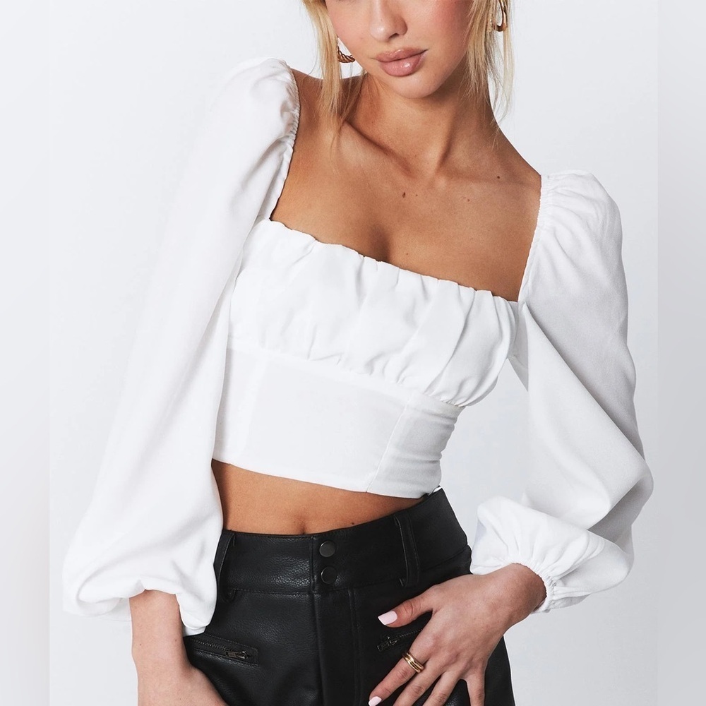 Princess Polly Ariah Long Sleeve Top Womens US 4 White Eco Recycled Square Neck